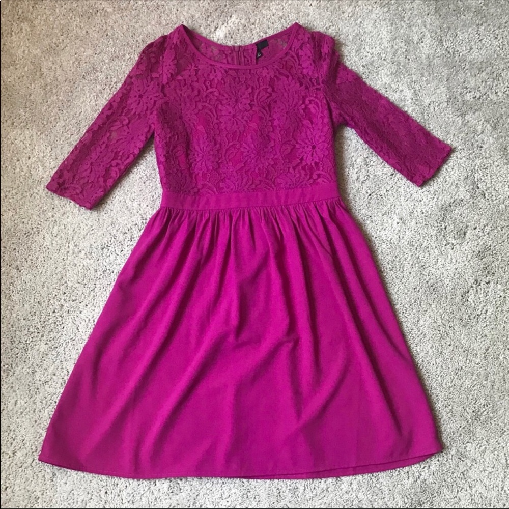 ModCloth C. Luce Quarter Sleeve Magenta Dress